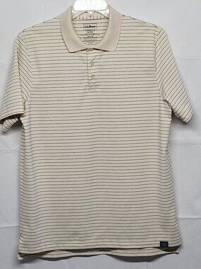 LL Bean Mens Polo Shirt Size Medium Traditional Fit Short Sleeve Stretch Stripe